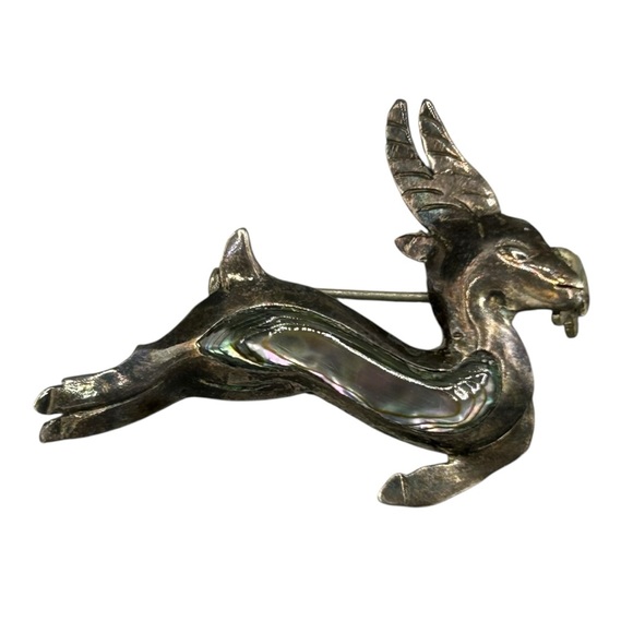 Mexico 925 Sterling Gazelle Abalone Inlay Brooch - Picture 6 of 8